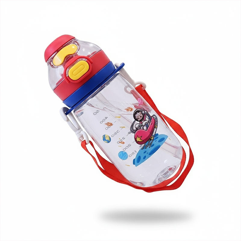 Picture of Cute Cartoon Kids Water Bottle with Straw | Leakproof BPA-Free Bottle with Strap for School & Outdoor Use