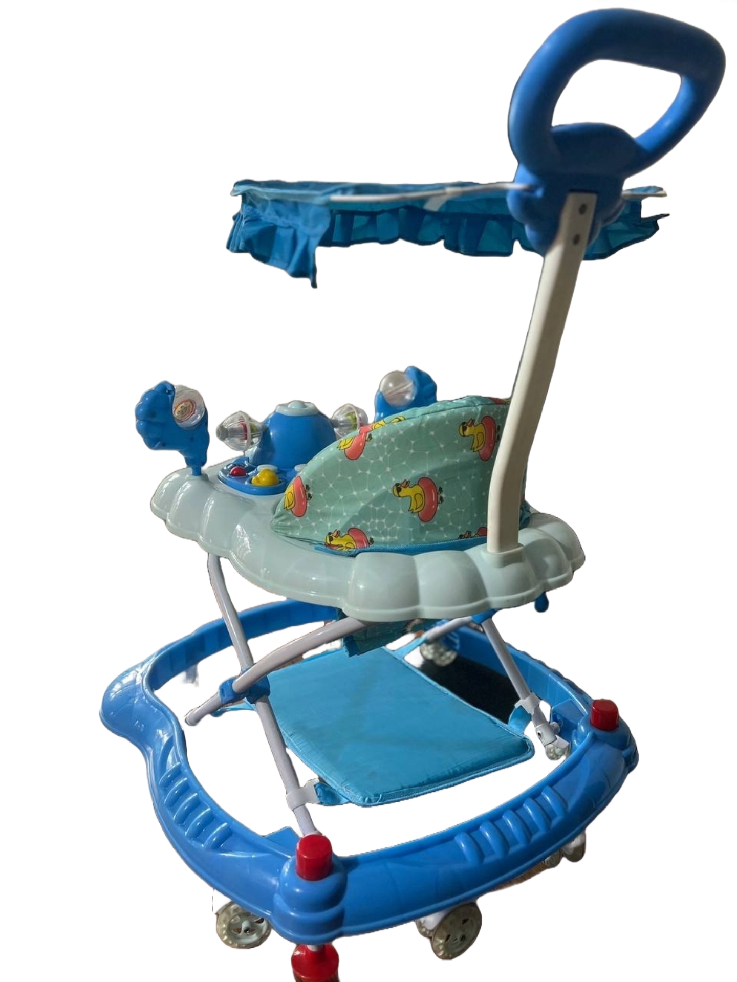 Picture of Mee Mee 360° Baby Activity Walker | 3 Level Adjustable Height, Foot Mat, Musical Detachable Toy Bar | Parental Push Handle, Anti-Rollover Folding Walker for Boys, Girls, Kids | 6-18 Months 15kg (Blue) Cash On Delivery Available