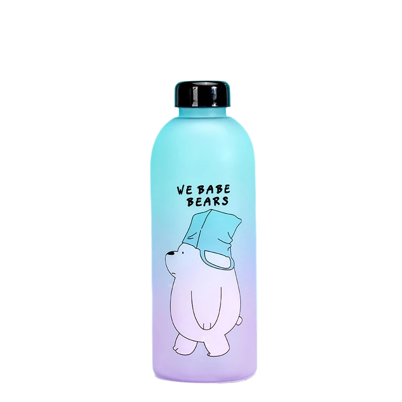 Picture of Gradient Chubby Bear Plastic Straw Water Bottle – 750ml | Cute & Aesthetic Kids Tumbler with Strap
