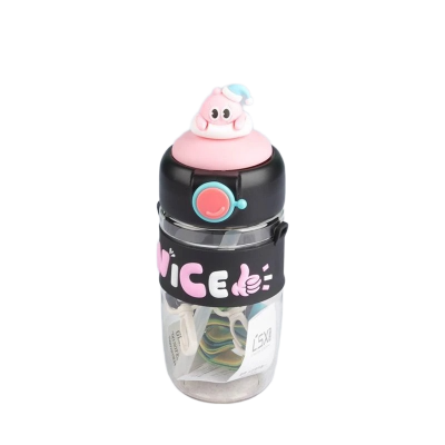 Picture of Cute Cartoon Kids Water Bottle with Straw – 550ml | BPA-Free Plastic | Leak-Proof Design