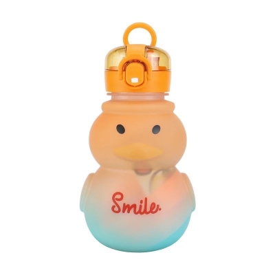 Picture of Frosted Duck Cartoon Straw Water Bottle – 600ml | BPA-Free | With Strap & Flip Lid