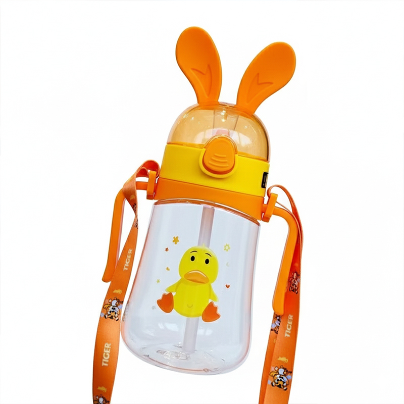 Picture of Cute Cartoon Straw Water Bottle for Kids – 550ml | Leak-Proof | With Strap & Lid