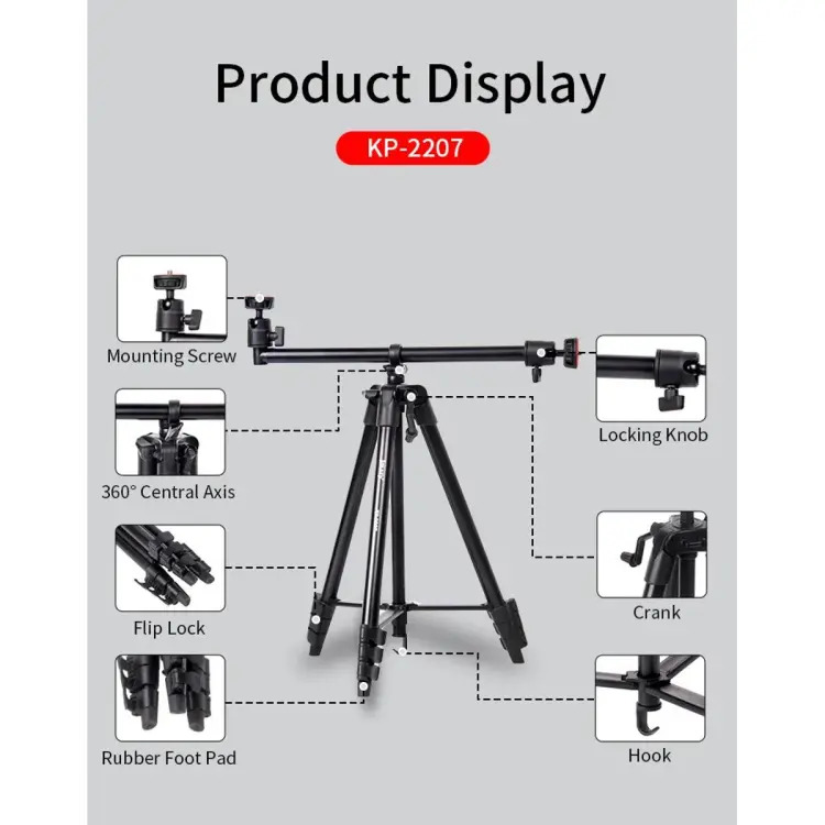 Picture of Jmary KP-2207 Professional Heavy Duty Aluminum Extendable Tripod with Mobile Holder UNC 1/4 Screw