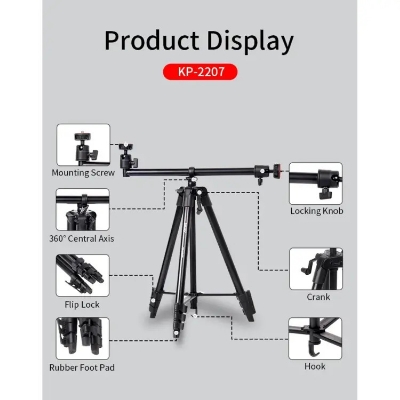 Picture of Jmary KP-2207 Professional Heavy Duty Aluminum Extendable Tripod with Mobile Holder UNC 1/4 Screw