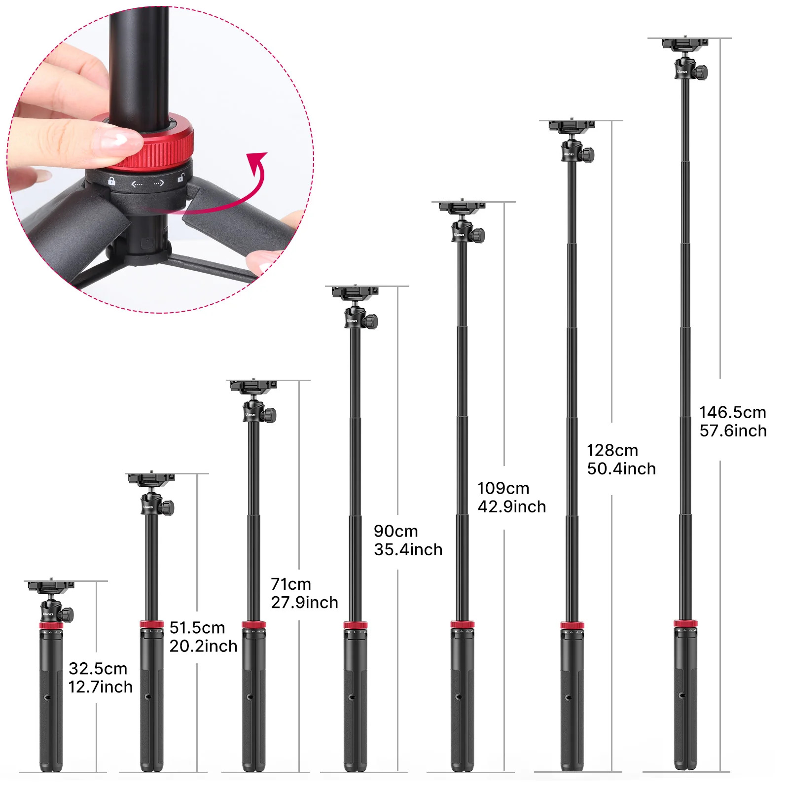 Picture of Ulanzi MT-44 Extendable Mini Tripod Stand Flexible Portable Selfie Stick with 360° Rotatable Ball Head
