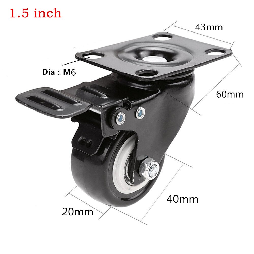 Picture of 4 pcs set Heavy Duty Caster Wheels Soft Rubber Swivel Caster with 360 Degree - 1.5 inch (2 with Brakes & 2 Without)