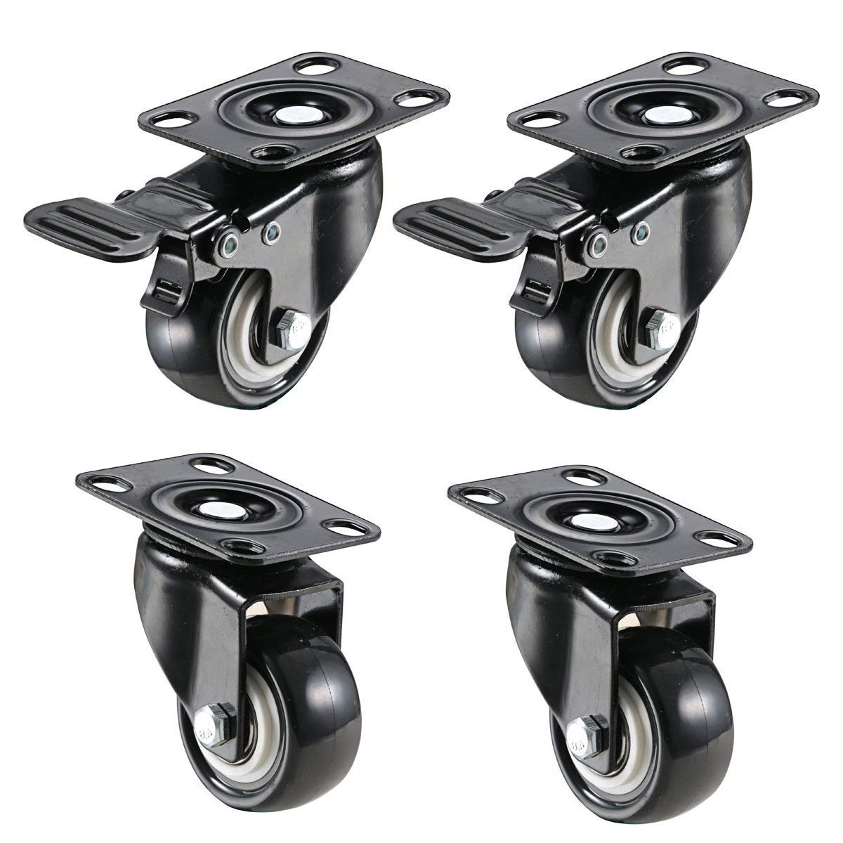 Picture of 4 pcs set Heavy Duty Caster Wheels Soft Rubber Swivel Caster with 360 Degree - 1.5 inch (2 with Brakes & 2 Without)