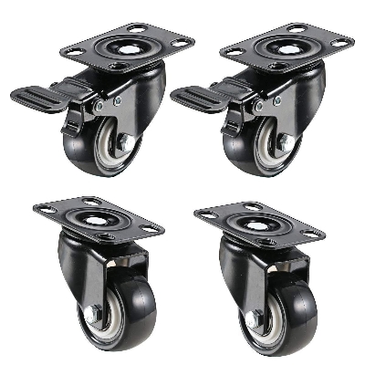 Picture of 4 pcs set Heavy Duty Caster Wheels Soft Rubber Swivel Caster with 360 Degree - 1.5 inch (2 with Brakes & 2 Without)