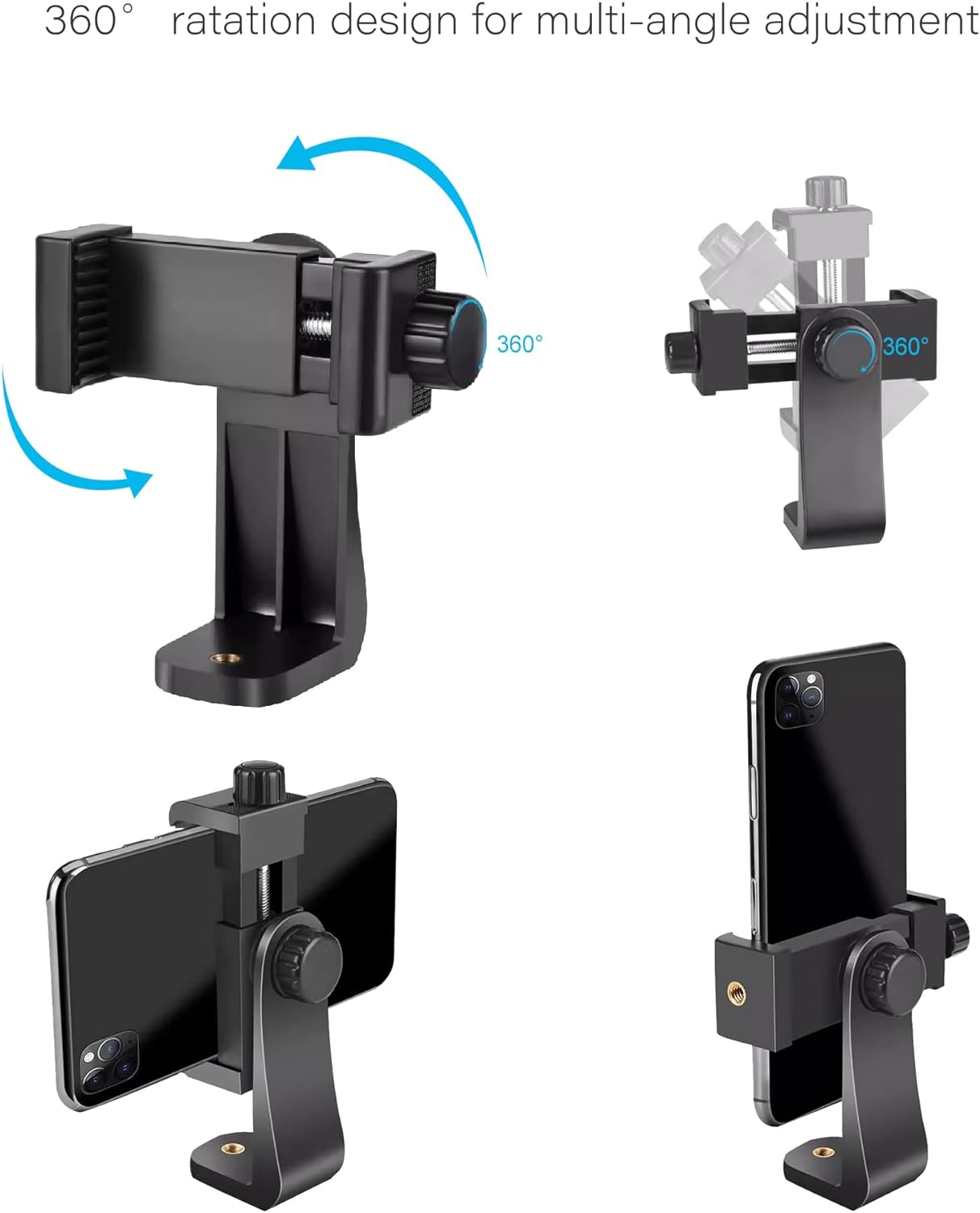 Picture of Universal Tripod Mount Vertical Bracket Smartphone Holder Phone 360 Degree Clip Clipper Tripod Adapter Screw Adapter Rotatable Digital Camera Bracket Selfie Lens Monopod For Phone Smart Phones Mobile Mount