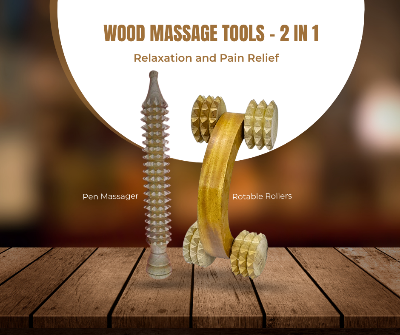 Picture of Wooden Hand/Pen Massager & Wheel  Rotable Rollers 2 in1