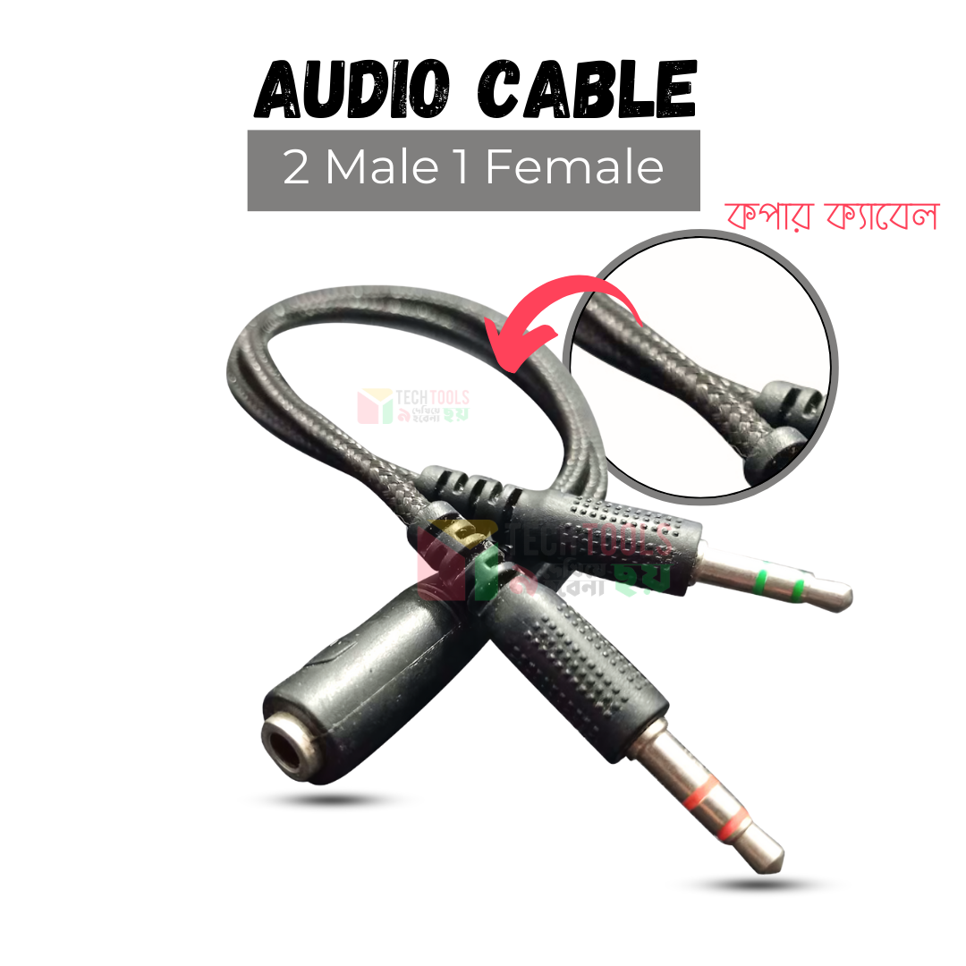 Picture of Headphone Splitter 3.5mm 2 Female to 1 Male Mic and Audio