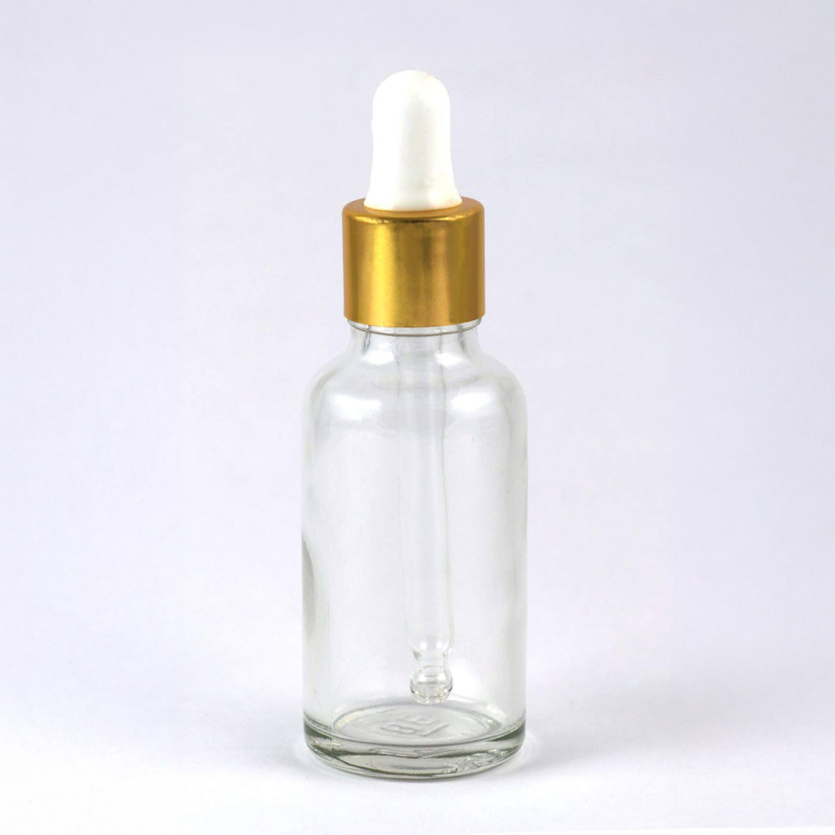 Picture of 30ml Clear Transparent Glass Dropper Bottle with Golden White Cap - Perfect for Essential Oils, Face & Beauty Serums