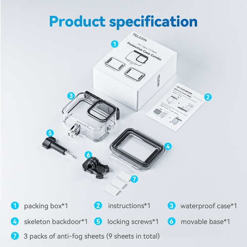 Picture of TELESIN Professional 45M Diving Waterproof Case Used For GoPro Hero 12/11/10/9 Black Sports Camera