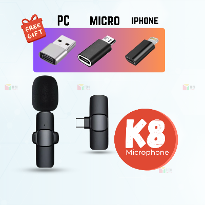 Picture of K8 Professional Wireless Mic – Noise-Free Sound + 3 Free Adapters