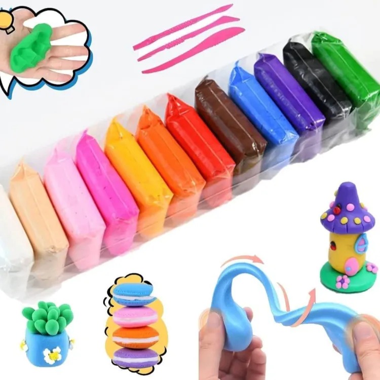 Picture of 12 Colors Soft Super Light Clay Modeling Air Dry Clay For DIY Handmade Toys | Size Small | 1 pack=12pcs