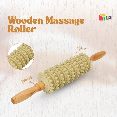 Picture of 9 Wheel Back Massage Muscle Roller Tool Massager Wooden Rolling Surface Maderoterapia Kit for Full Body Muscle Pain Relief