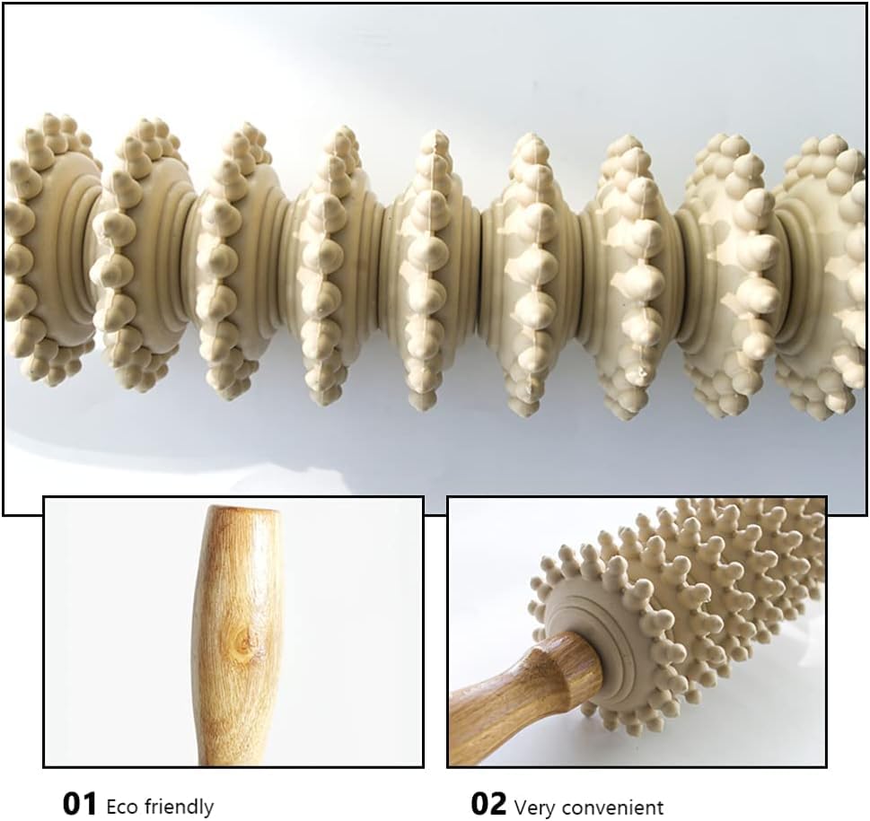 Picture of 9 Wheel Back Massage Muscle Roller Tool Massager Wooden Rolling Surface Maderoterapia Kit for Full Body Muscle Pain Relief