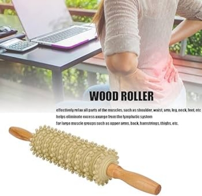 Picture of 9 Wheel Back Massage Muscle Roller Tool Massager Wooden Rolling Surface Maderoterapia Kit for Full Body Muscle Pain Relief