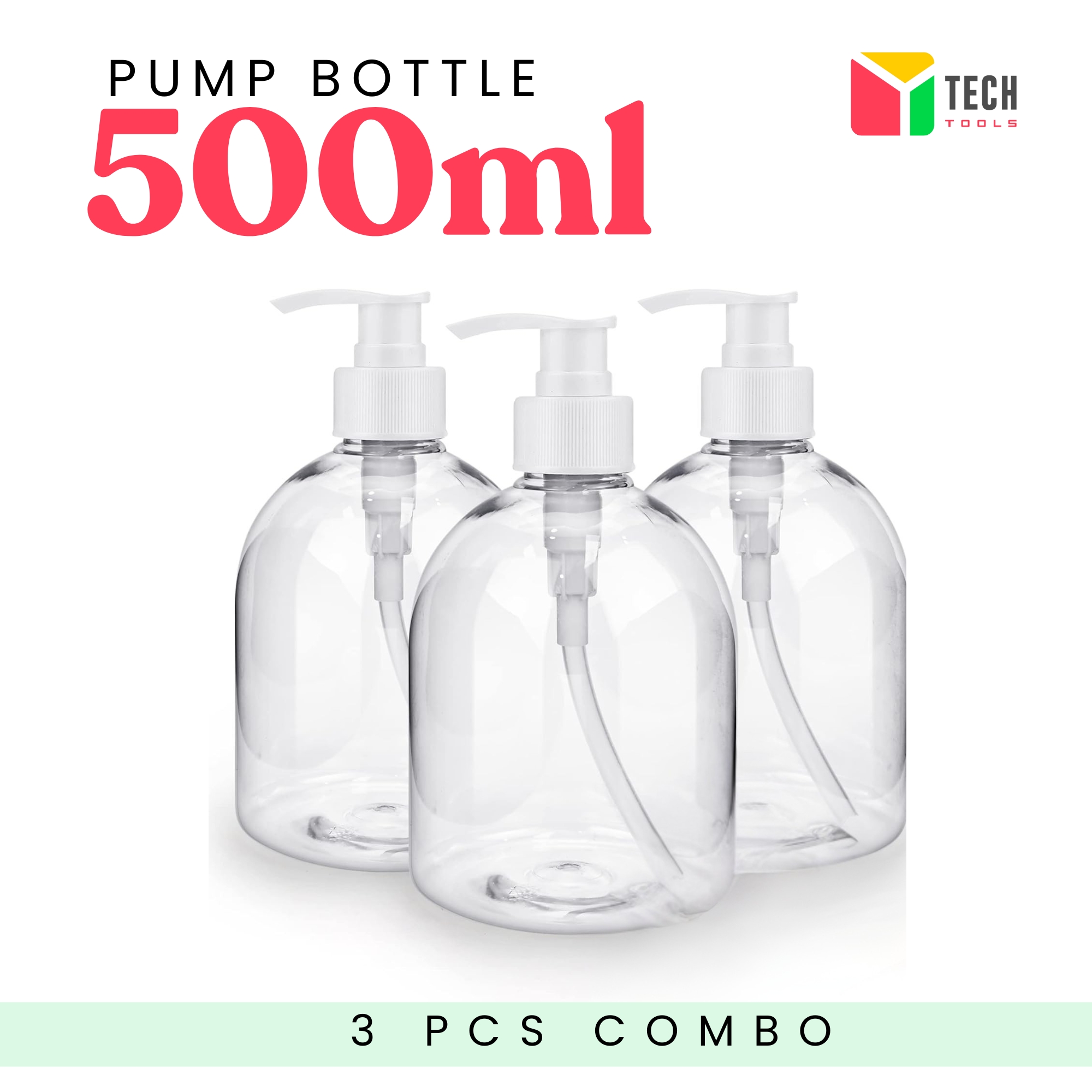 Picture of Refillable Empty Pump Plastic Bottle 500ml | 3 pcs Combo