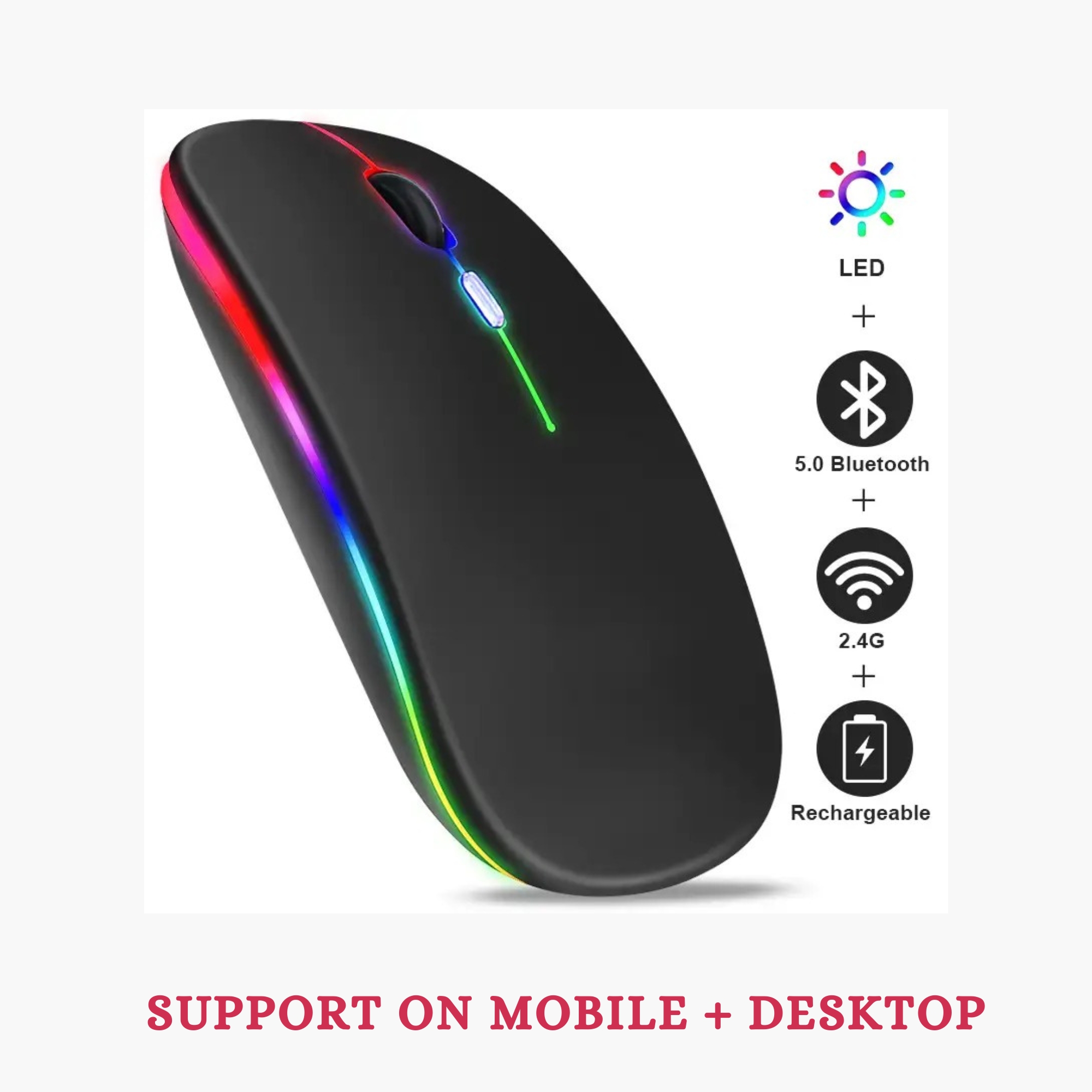 Picture of Wireless Mouse Rechargeable Silent LED Backlit Mice PC Laptop Computer Mous 2.4Ghz Receiver Bluetooth Dual Mode Optical Mice