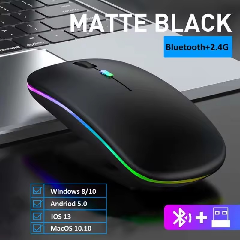 Picture of Wireless Mouse Rechargeable Silent LED Backlit Mice PC Laptop Computer Mous 2.4Ghz Receiver Bluetooth Dual Mode Optical Mice