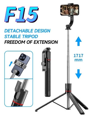 Picture of F15 Selfie Stick Tripod Extendable Pole with Wireless Bluetooth Remote Phone Holder for Smartphone Shooting Vlog Video Recording