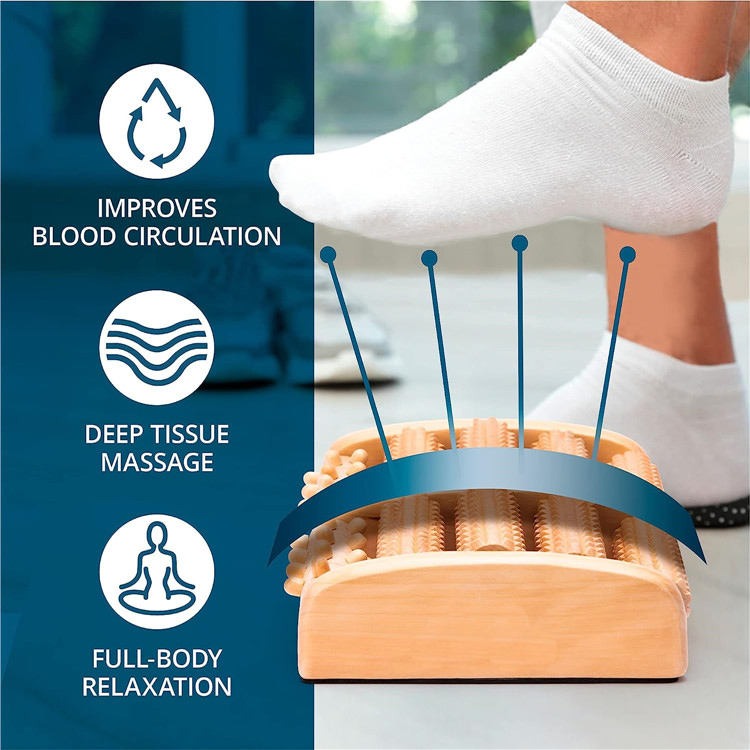 Picture of Wooden Dual Foot Massager Roller Foot Pain Stress Relief Reflexology Tools For Office Room