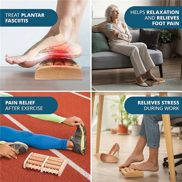 Picture of Wooden Dual Foot Massager Roller Foot Pain Stress Relief Reflexology Tools For Office Room