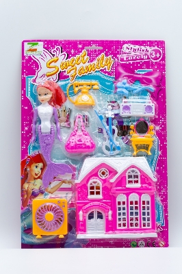 Picture of Doll House Furniture set for kids. Baby girl's dolls Furniture game.