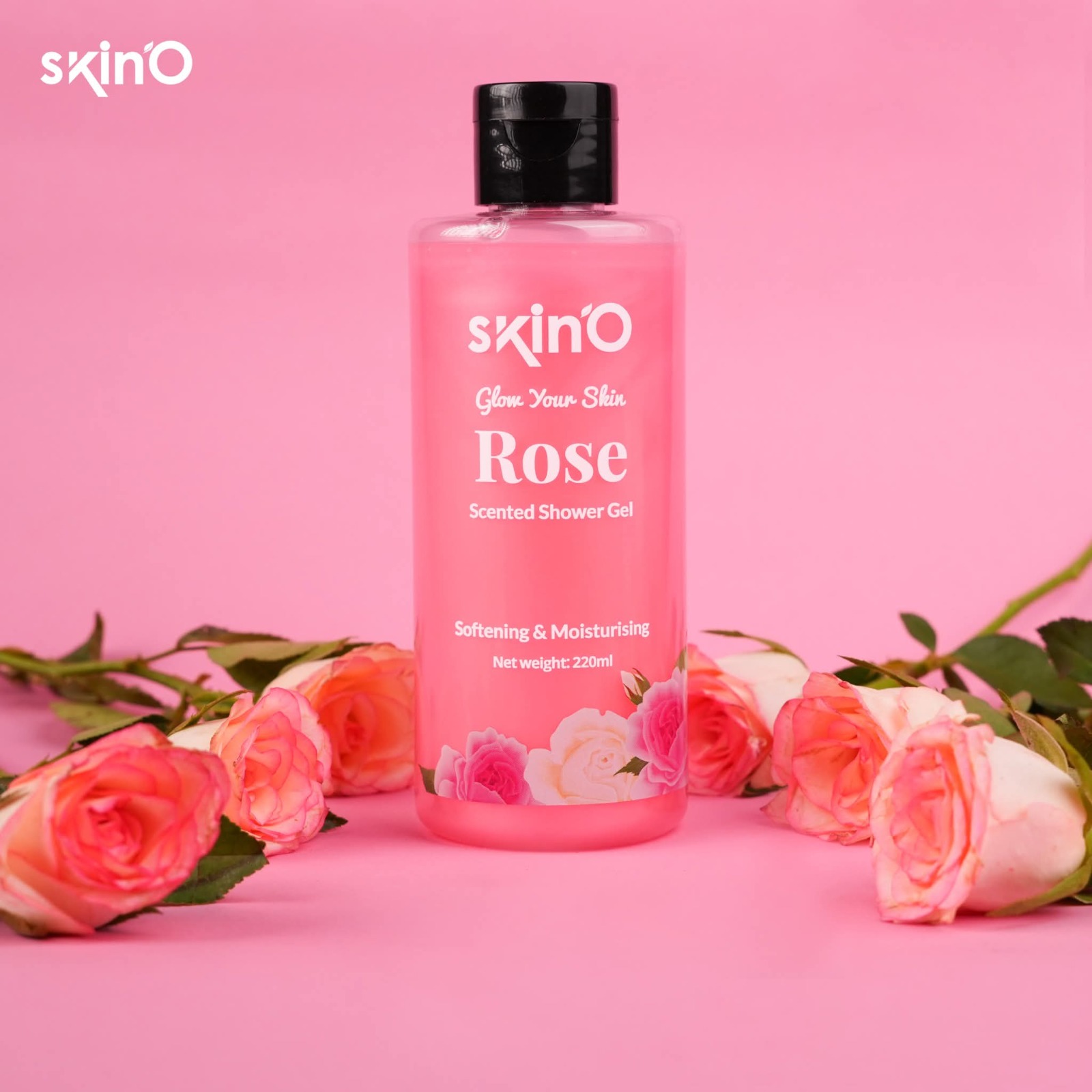 Picture of skinO Rose Scented Shower Gel - 220ml to all skin type
