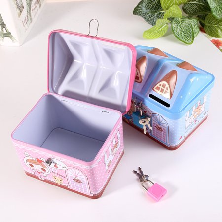 Picture of Cartoon Iron House Cute Piggy Bank Money Saving Box Tinplate Creative Coin Pot Gifts For Children - Bank For Money
