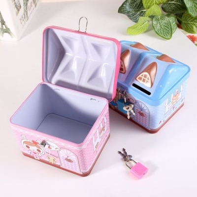 Picture of Cartoon Iron House Cute Piggy Bank Money Saving Box Tinplate Creative Coin Pot Gifts For Children - Bank For Money