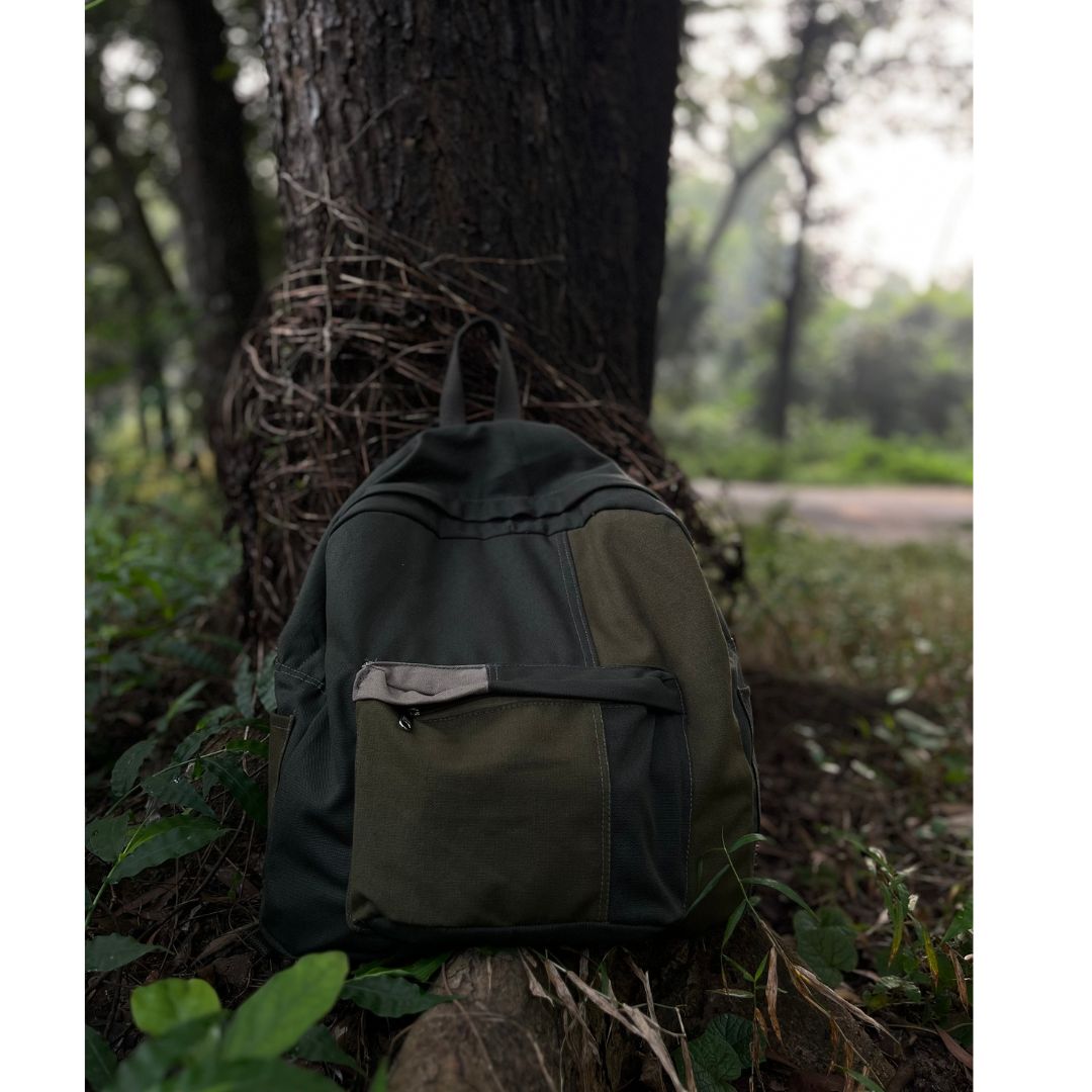 Picture of Casual Contrast Color Canvas Backpack - Olive Green