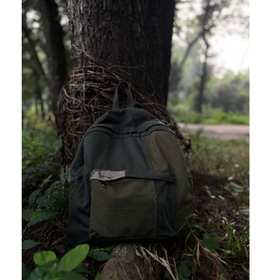 Picture of Casual Contrast Color Canvas Backpack - Olive Green