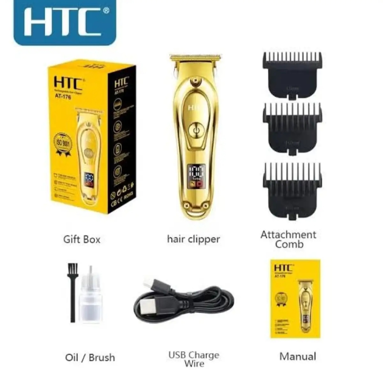 Picture of HTC AT-176 Fully Golden Metal Body Rechargeable Hair Clipper