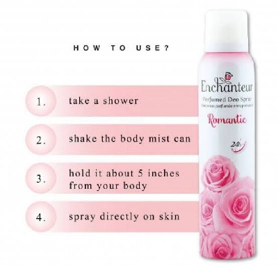 Picture of International Indonesia  product Enchanteur Ramantic Body Spray used for male/female - 150 ml