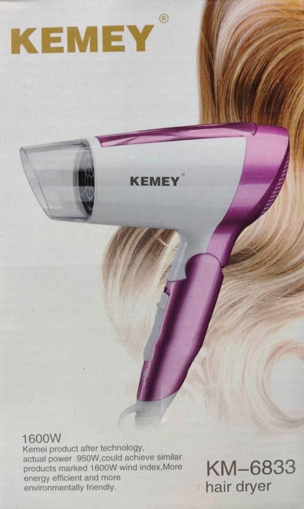 Picture of Kemey Km6833 2 In 1 Electric Foldable Hair Dryer For Women - Hair Dryer