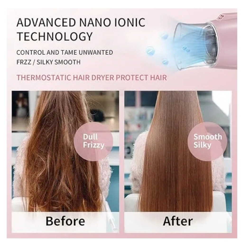 Picture of Rozia HC-8191 Foldable Ionic Hair Dryer 1800W Portable Lightweight Blow Dryer Three-Speed Temperature Adjustable Blowdryer Fast Drying Negative Ion Hairdryer Anti-Overheating