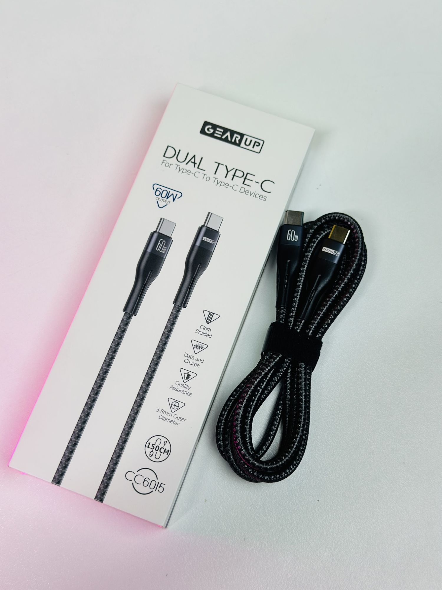 Picture of GearUP CC6015 Type-C to C 60W PD Fast Charging & Data Cable – 1.5m