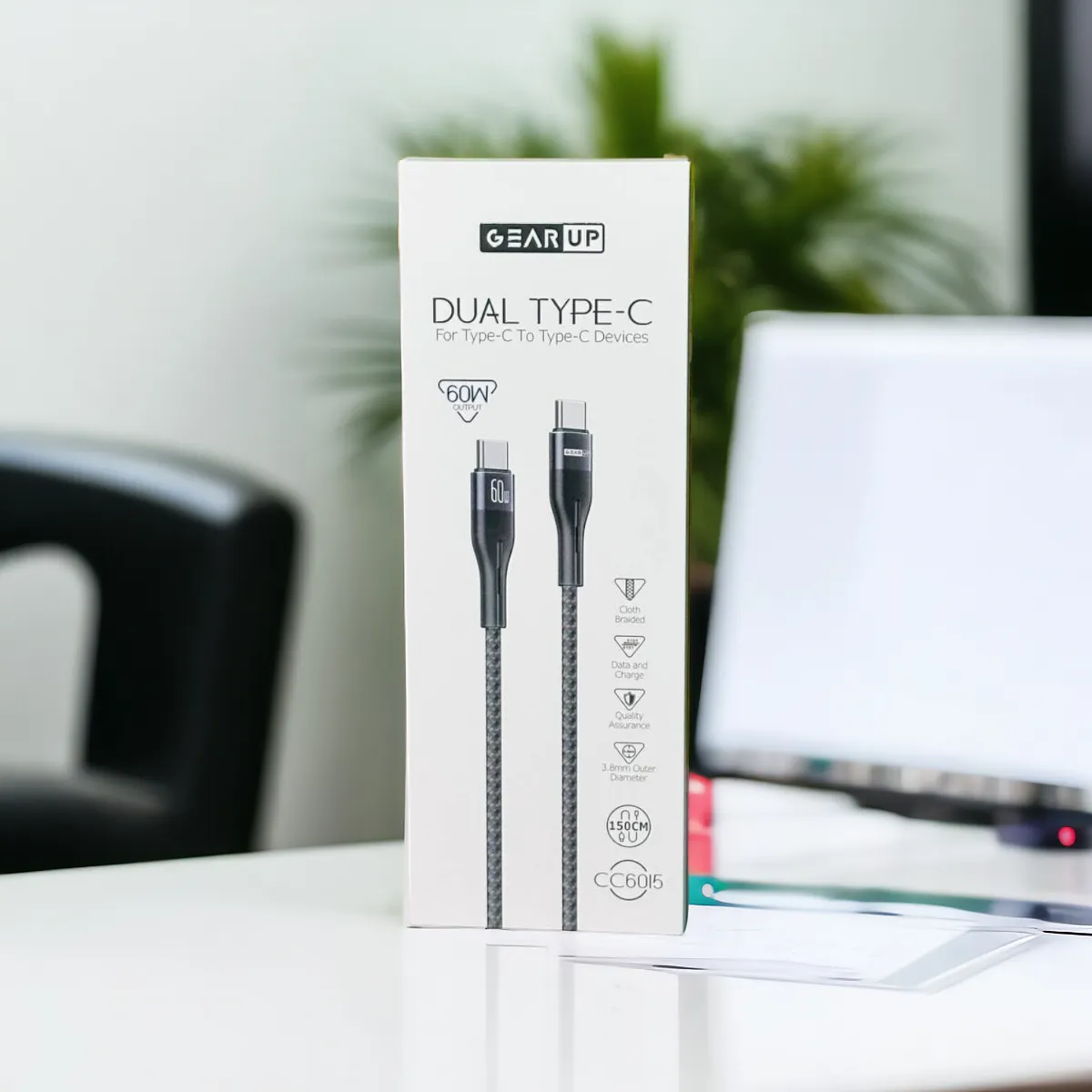 Picture of GearUP CC6015 Type-C to C 60W PD Fast Charging & Data Cable – 1.5m