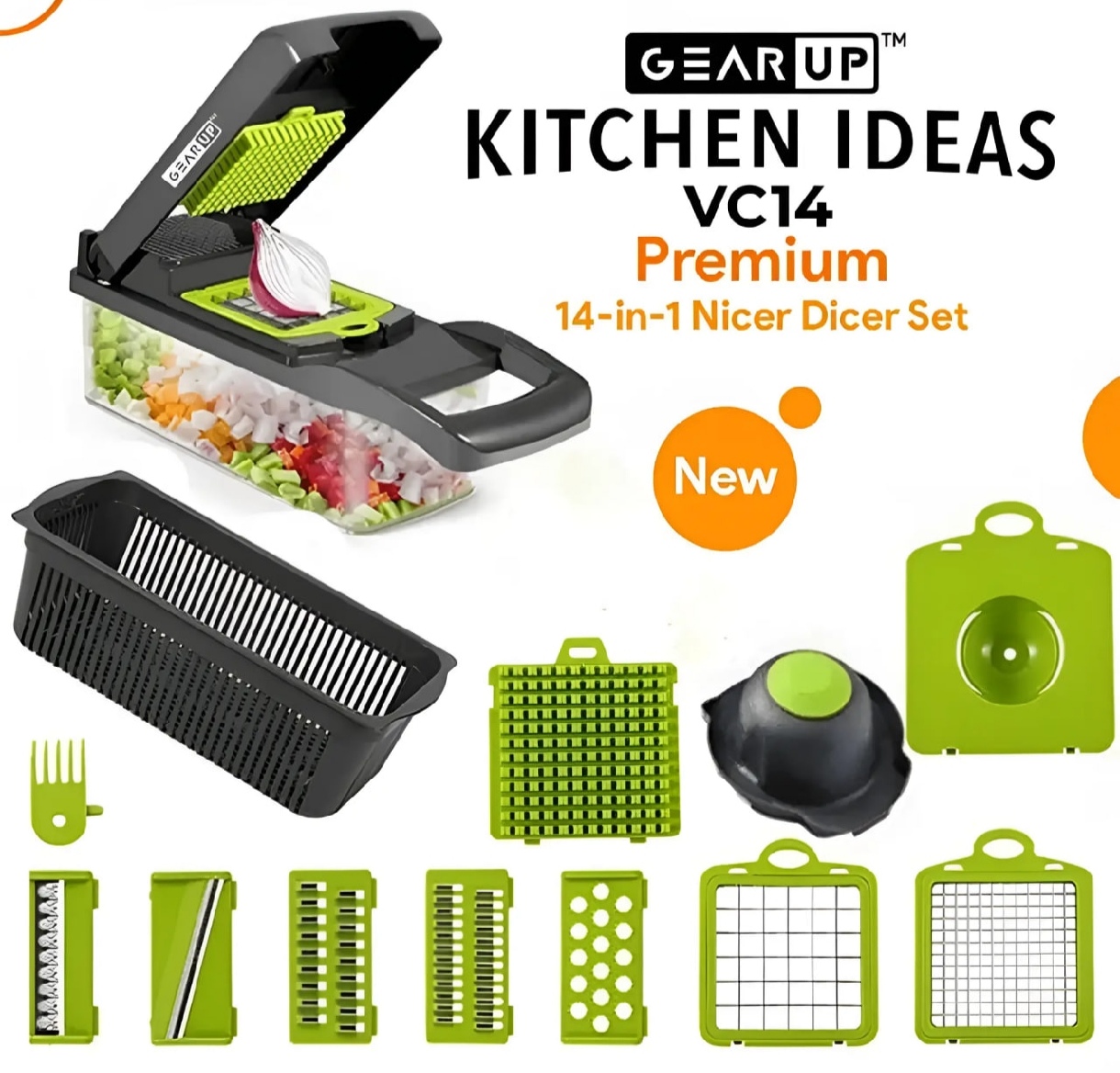 Picture of GearUP VC14 Premium 14-in-1 Vegetable and Fruits Multifuction Cutting Slicer Kitchen Tools