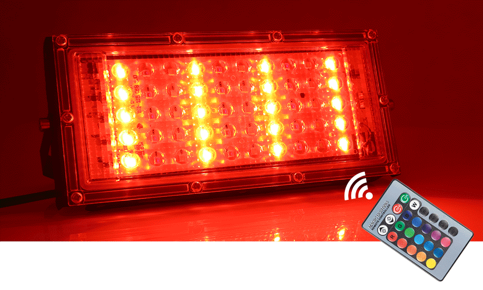 Picture of RGB LED Flood Light- Remote Controlled IP66 Waterproof Landscape & Outdoor Lighting (50W, AC220V) – Black Color