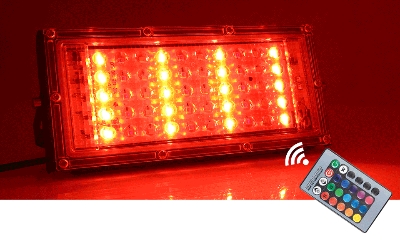 Picture of RGB LED Flood Light- Remote Controlled IP66 Waterproof Landscape & Outdoor Lighting (50W, AC220V) – Black Color