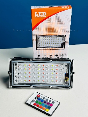 Picture of RGB LED Flood Light- Remote Controlled IP66 Waterproof Landscape & Outdoor Lighting (50W, AC220V) – Black Color