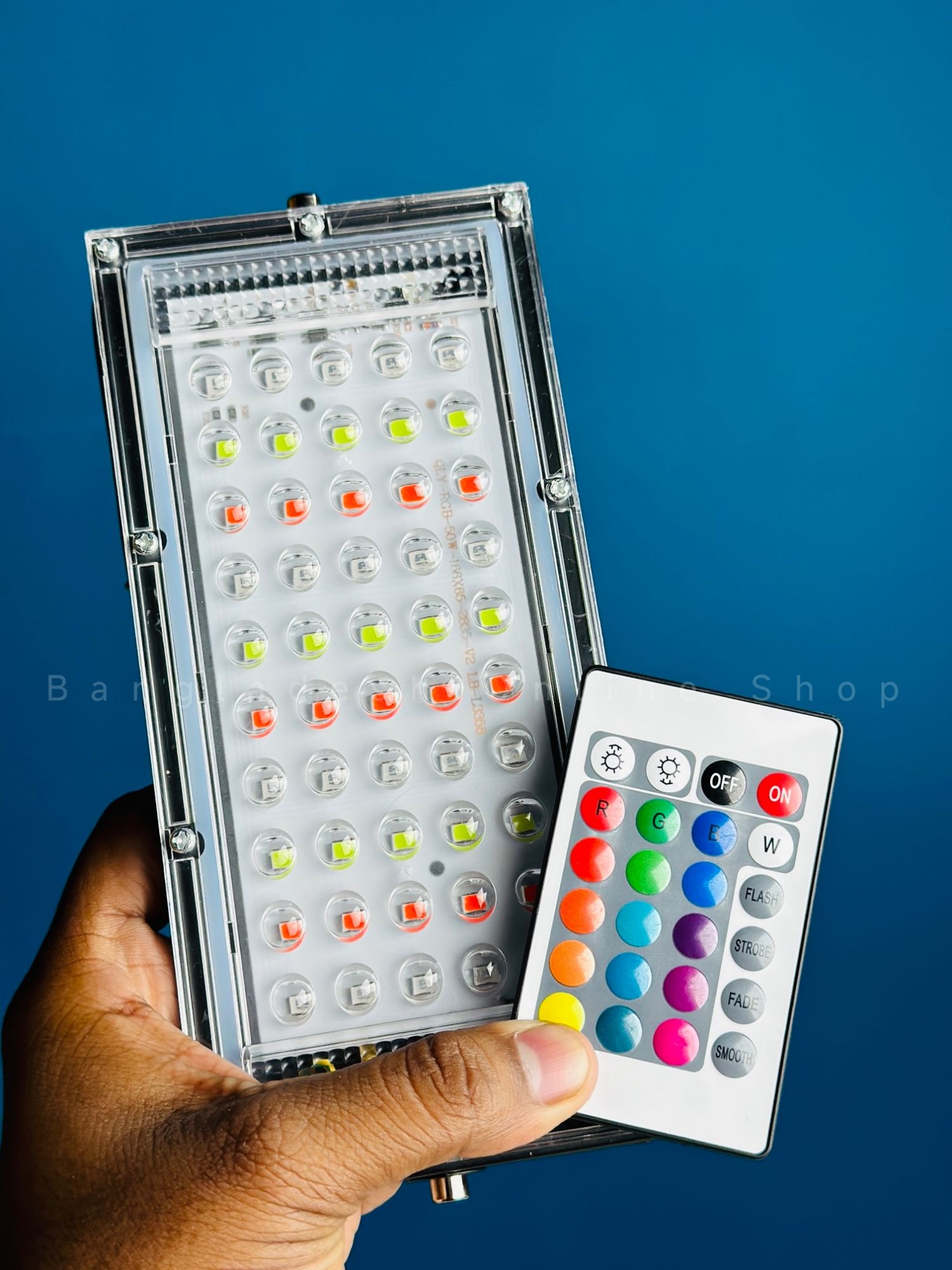 Picture of RGB LED Flood Light- Remote Controlled IP66 Waterproof Landscape & Outdoor Lighting (50W, AC220V) – Black Color