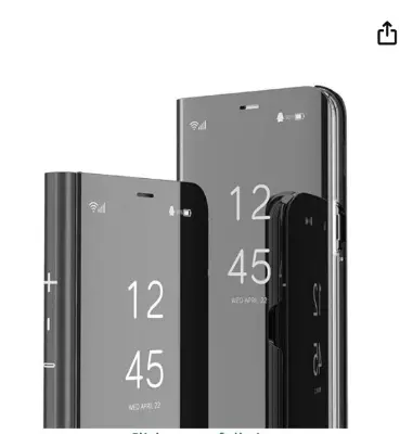 Picture of Navnika View Flip Case Compatible with Samsung Galaxy J2 Prime Clear Mirror Flip Black