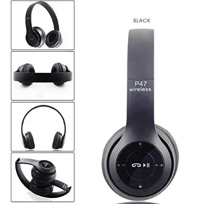 Picture of Wireless Bluetooth Headphone P47 Stereo Earphone with SD Card Slot black - Headphone
