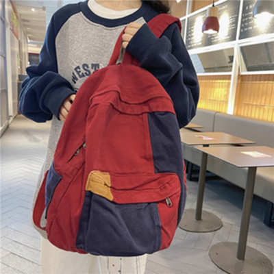 Picture of Casual Contrast Color Canvas Backpack - Red