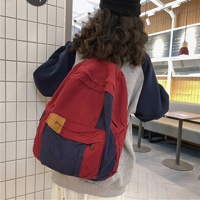 Picture of Casual Contrast Color Canvas Backpack - Red