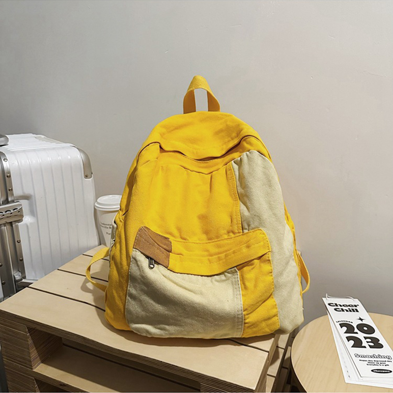 Picture of Casual Contrast Color Canvas Backpack Yellow